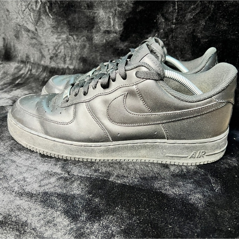 Nike Air Force 1 '07 CW2288-001 Mens 12 Shoes Core Black Leather Swoosh Sneakers